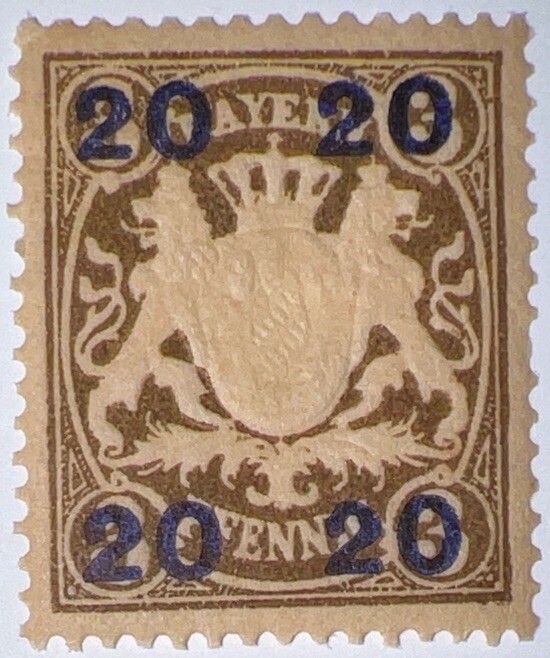 Travelstamps: 1920 Germany Bayern Overprint Stamp Mi 177 – Mint MOGH