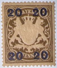 Travelstamps: 1920 Germany Bayern Overprint Stamp Mi 177 – Mint MOGH