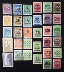 Germany – 1923 Various Issues 32 Pc Stamp Lot, Wmk, Used & Mint MH, Overprints