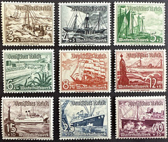 Germany 1937 Mi 651-9 Sc# B107-B115 Set of 9 MH OG 3rd Reich Ship Boat Steamer