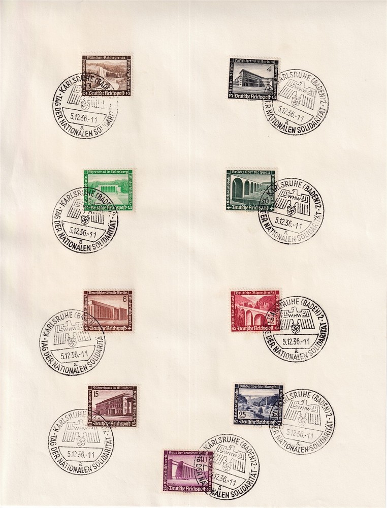 Lot Stamp Germany Mi 634-42 Sc B93-101 1936 WWII National Modern Buildings CTO