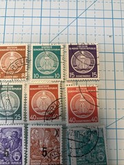 25 USED/Overstamped small Vtg 1950-1990 DDR East Germany stamps; $1 Ships/A DEAL