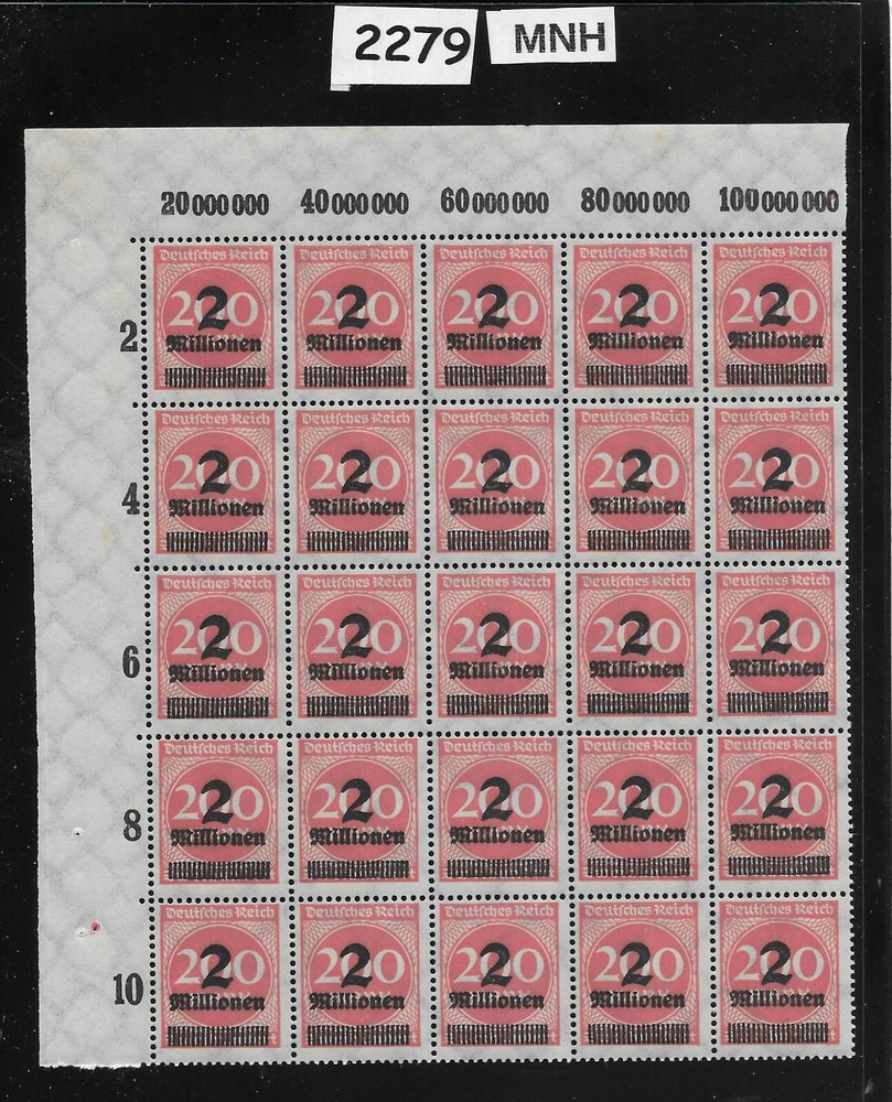 MNH Stamp block Overprint 2M over 200 Mark Sc 269 German Republic 1923 #2279