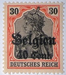 Travelstamps: Germany Offices in Belgium Stamps WWII, 30pf w/ 40c OP MOGH Wmk