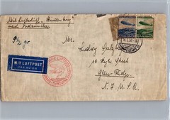 1936 Germany Frankfurt Hindenburg LZ 129 Zeppelin Cover To USA NJ Glen Ridge