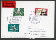 1986 DDR to BRD Express Mail Vacha Fürth Inner German Border Marx Guppy