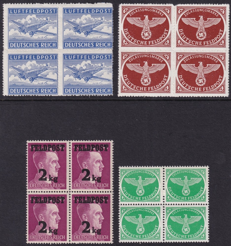Stamp Germany Feldpost Blocks Mi 1-4B Sc MC1-4 1942 WW2 Military Set MNH