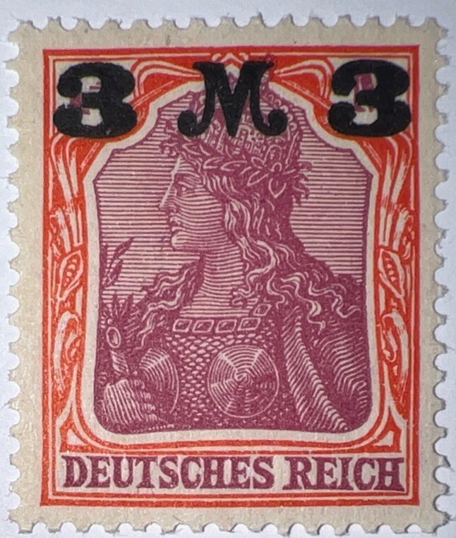 Travelstamps: 1920-1921 Germany Deutsches Reich 3 Mark on 3 Mark OVP STAMP MNH