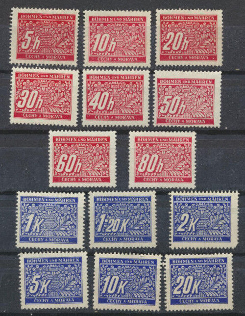Bohemia & Moravia #J1 – J14 used 1939 – 1940 Postage Dues Set WWII STOCK SCAN