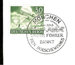 1943 Nazi Germany Wehrmacht Paratroopers Stamp Postmarked on Hitler 54 Birthday