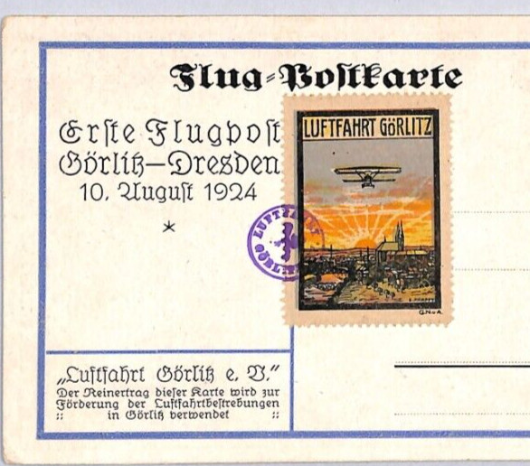 GERMANY Air Mail 1924 FIRST FLIGHT *LUFTFAHRT GÖRLITZ* Dresden ZD237