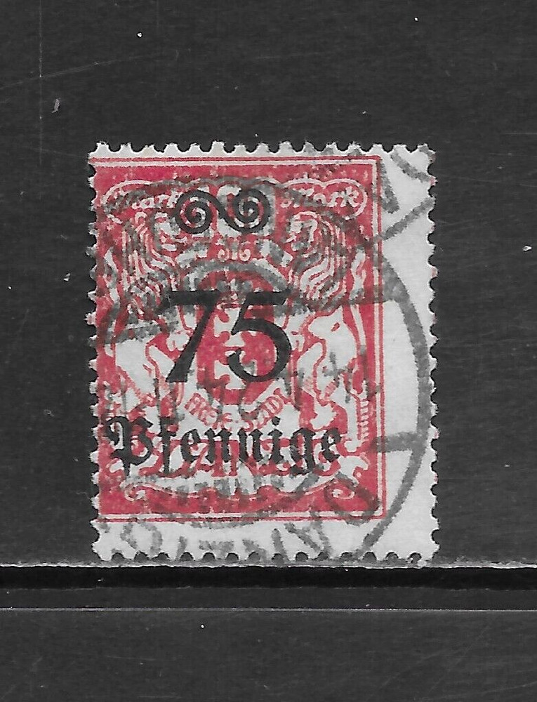 DANZIG SCOTT 163 USED FINE – 1923 75pf on 100m TYPE OF 1923 WITH SURCHARGE