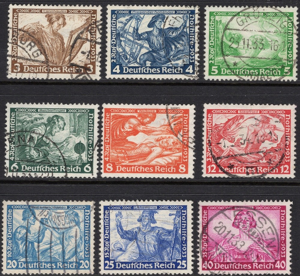 GERMANY 1936 SC. #B49-57 3PF+2PF TO 40PF+35PF ART USED SET CAT $380.85