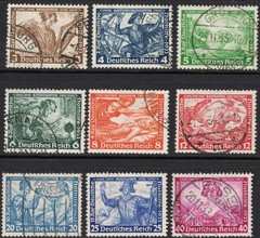 GERMANY 1936 SC. #B49-57 3PF+2PF TO 40PF+35PF ART USED SET CAT $380.85