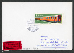 DDR Cottbus to West Germany Fürth 1986 Train Express Cover Scott 1467