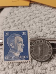 1942 German penny ~ 1 Pfenning ~ km#97 , WW2 Germany ~ + blue Stamp