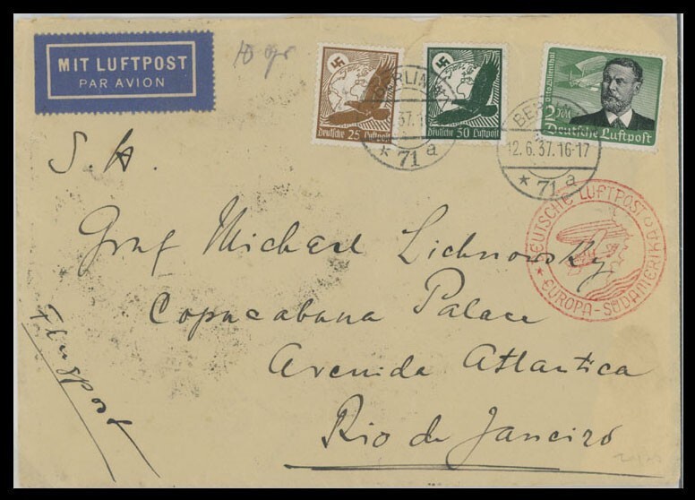 1937, GERMANY AIR POST, COVER PREPARED FOR LAST ZEPPELIN SOUTH AMERICA FLIGHT