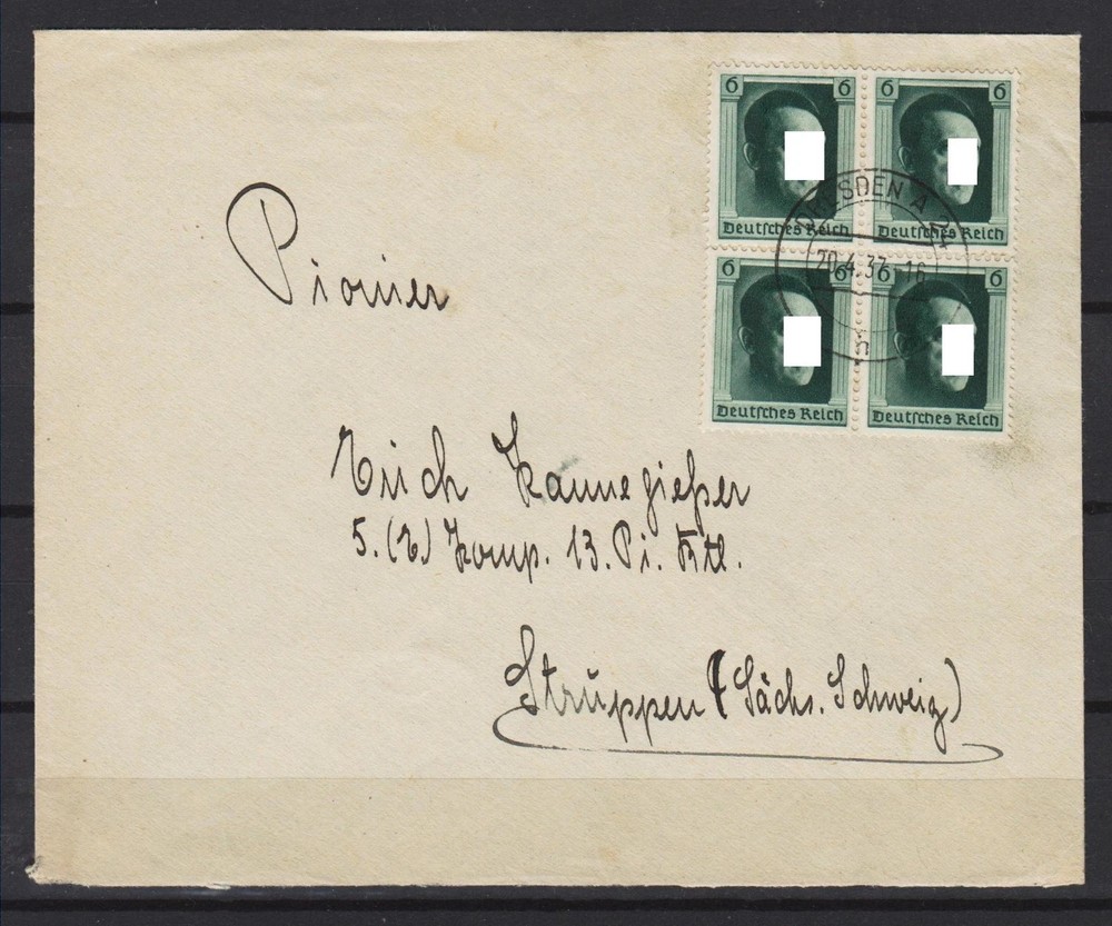 GERMANY REICH BLOCK OFF FOUR FINE USED ON ENVELOPE from Mi.# Block 7