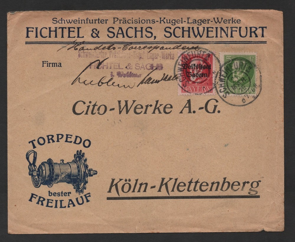 GERMANY 1919 BADEN ADVERTISING „BEST TORPEDO & FREEWHEEL IN THE WORLD“
