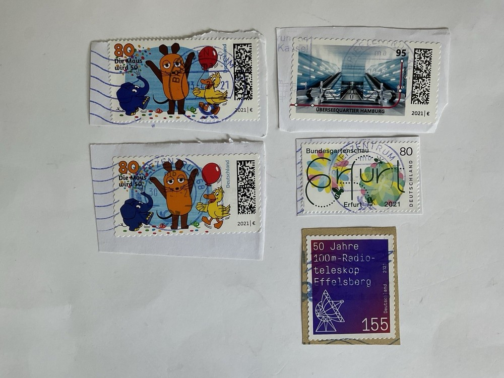 5 Germany stamps~2021~Die Mous+Hamburg Ubahn+garden show+radio-telescope 50 year