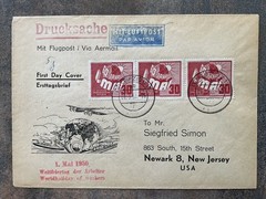 DDR GDR 1950 250 per3 FDC ITEM BEAUTIFUL First Day Cover to the USA (C6839