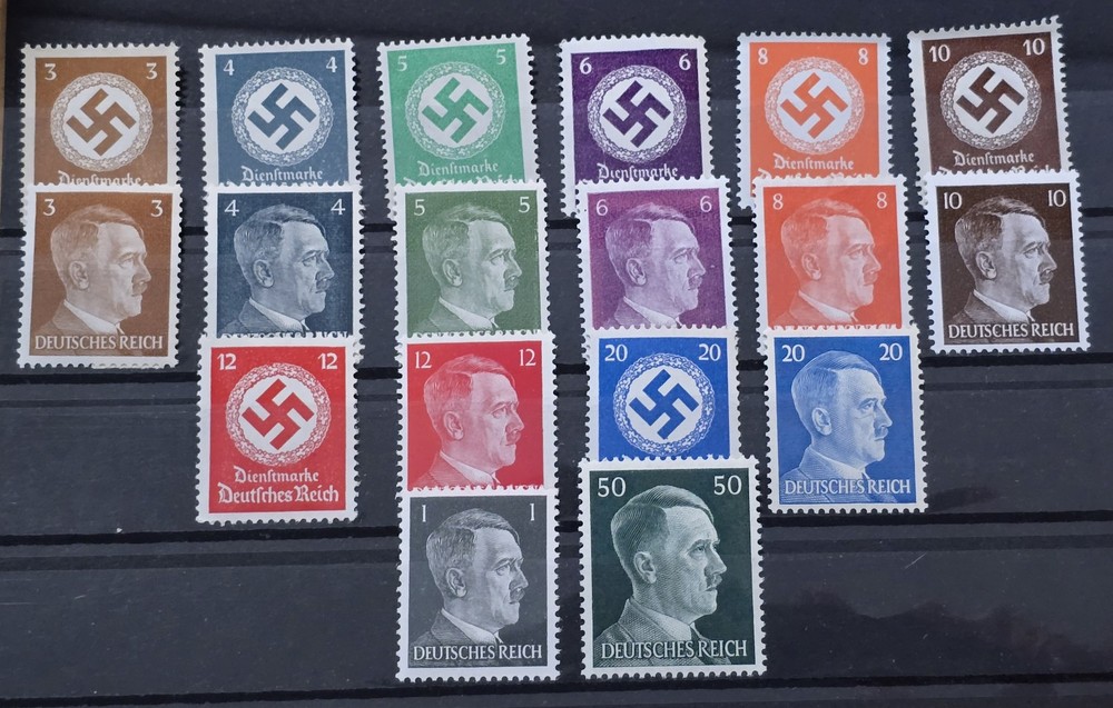 WW2 Nazi German Third Reich NSDAP Swastika Hitler Head Stamp Set Matched Denoms