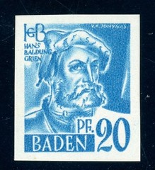 French Zone Baden 7U Unused 20 Pfg. Mint Uncancelled