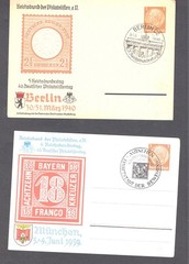Germany 2 stamp show postal cards 1939, 1940