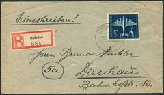 Germany Opladen Dirschau Registered Cover Lützow Körner Label 1944 WWII Europe