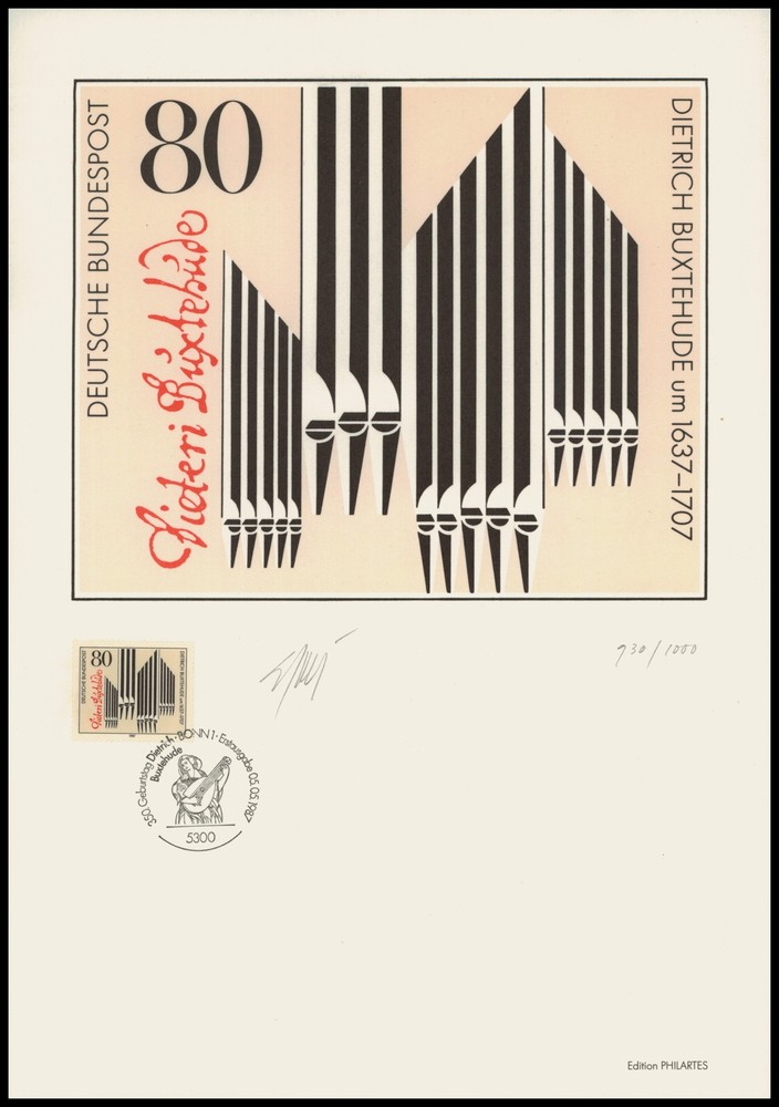 ART-EDITION 1987 GERMANY 1323 MUSIC COMPOSER D. BUXTEHUDE – HAND-SIGNED !!