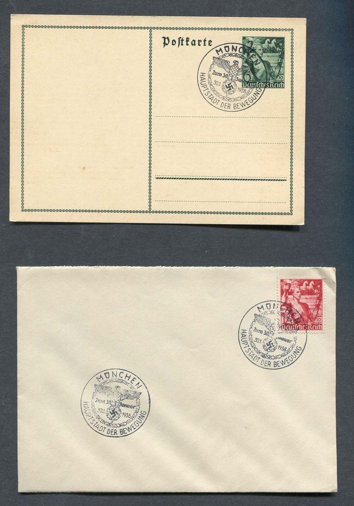 German Reich WW II : Great fancy cancels of Munich on card and on a cover – CTO