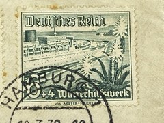 1938 Germany Semi Post, Hamburg to Brazil, by ship, Beautiful Penmanship.