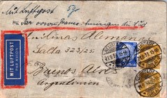 GERMANY 1933 AIRMAIL COVER VIA FRANCE AIRPLANE ADDR ARGENTINA POSTMARK NEUSTADT
