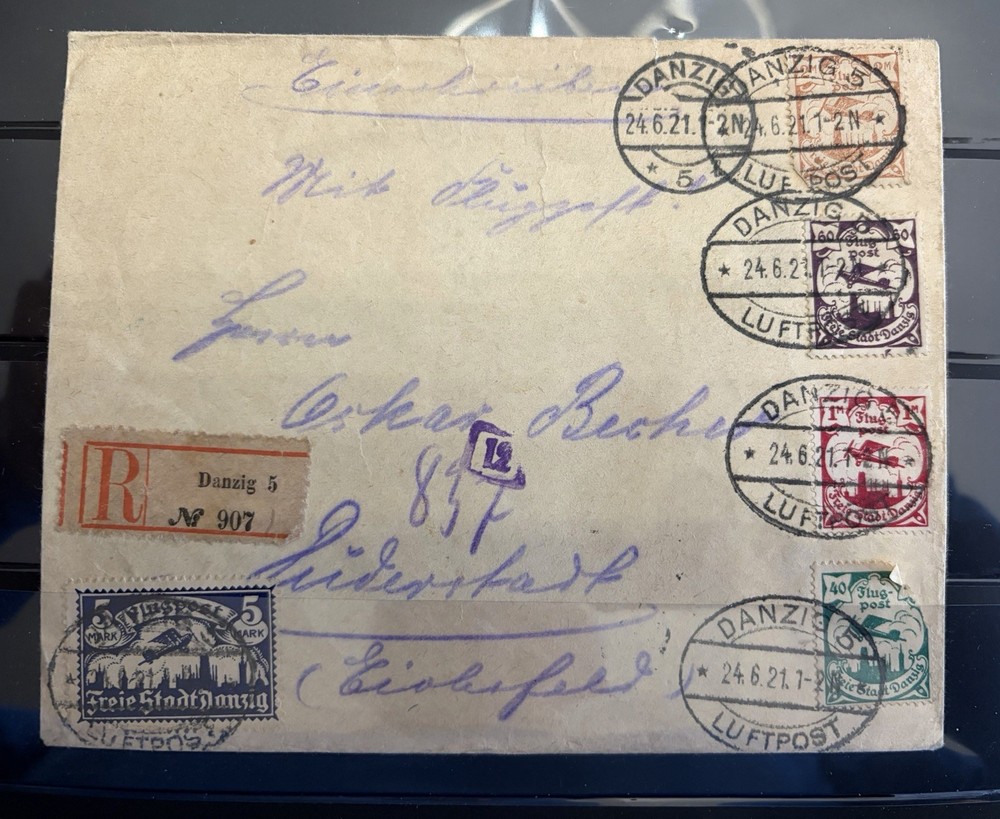 GERMANY – Danzig Very Nice Registered Airmail Cover