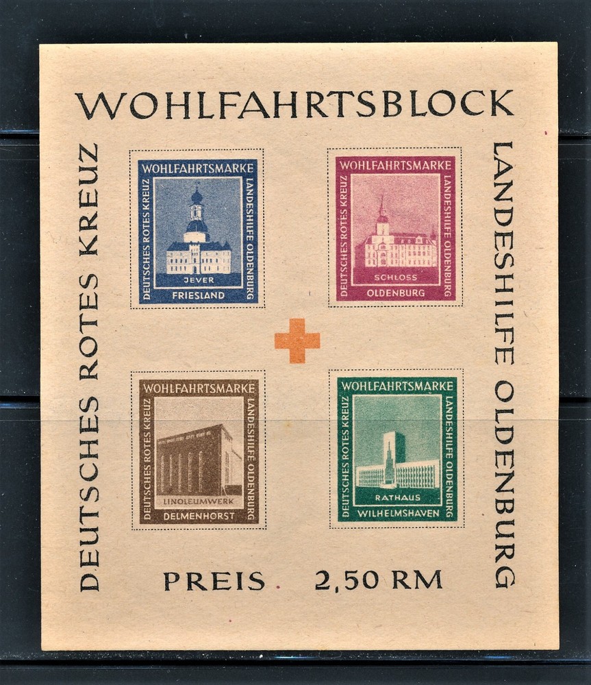 GERMANY OLDENBURG 1948, RED CROSS SOUVENIR SHEET, WELFARE BLOCK MNH