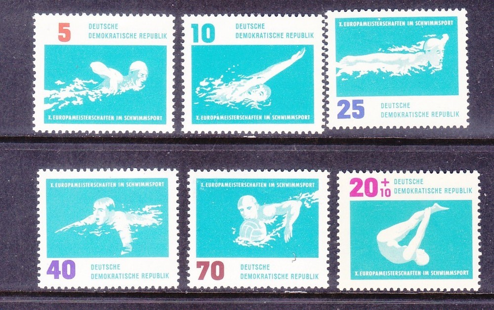 Germany DDR 621-25 & B92 MNH 1962 10 European Swimming Championships Leipzig Set