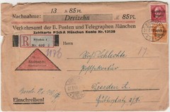 Cover Germany Bayern, 1919. Munchen to Dresden. Verkehrsamt der B Posten und Tel