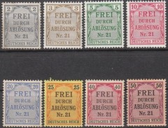 Stamp Germany Official Mi 001-8 Sc OL1-8 1903 Dienst Reich District Nr 21 MNH