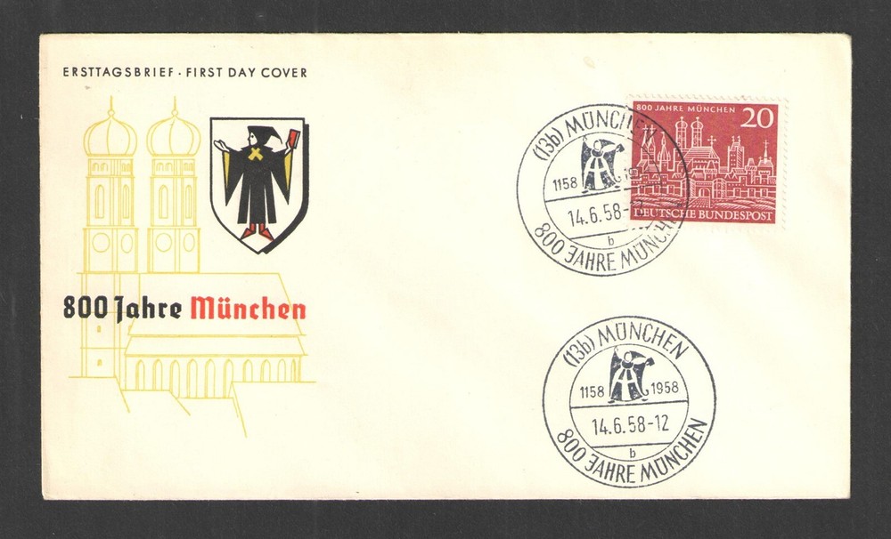 1958 GERMANY Scott # 785 { 800th MUNICH } UNADDRESSED EVENT COVER