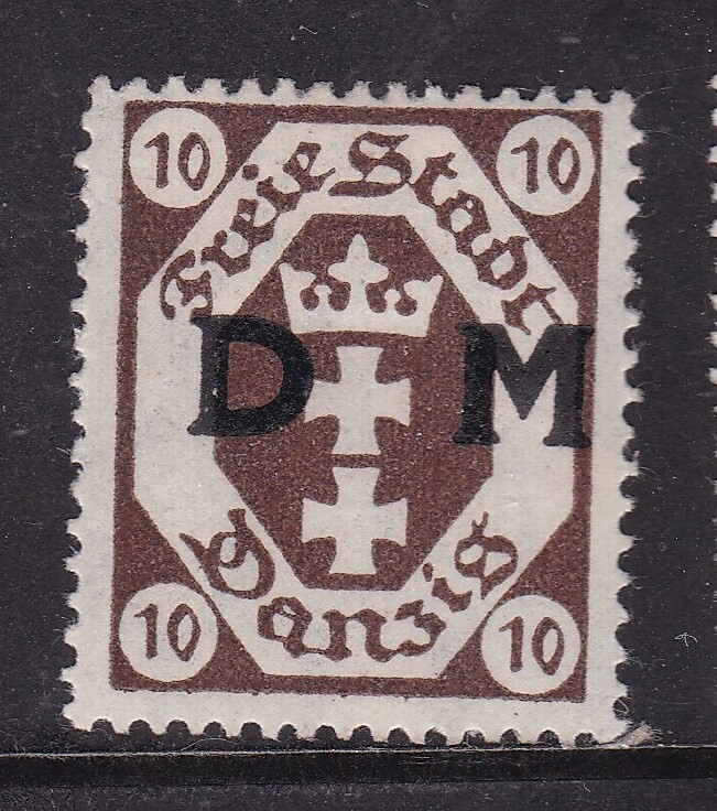 Danzig 1921 Crown 10pf Official D.M Overprint Mint Hung SG O95 VGC