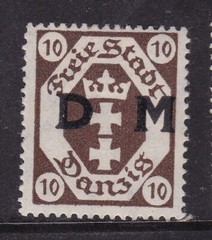 Danzig 1921 Crown 10pf Official D.M Overprint Mint Hung SG O95 VGC