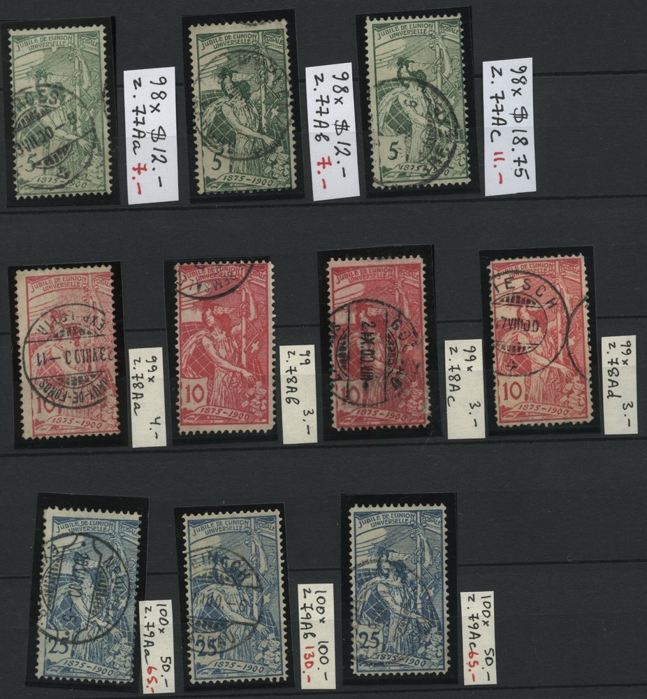 SWITZERLAND 1900 Zumstein 77A-79A a, b, c, d Scott 98-100 Used CV€298.00