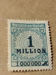 WW1 1923 Germany Stamp Deutsches Reich Over Print 1 Million Mark INFLATION