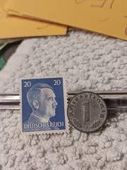 1942 German penny ~ 1 Pfenning ~ km#97 , WW2 Germany ~ + blue Stamp