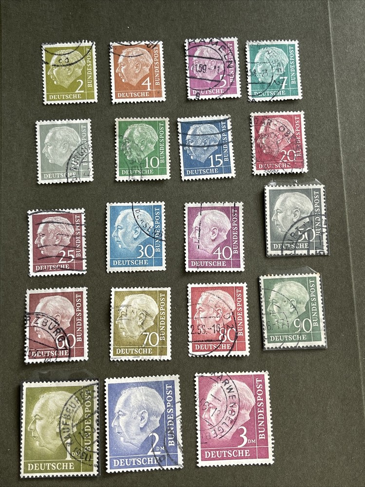West GERMANY 1954 President Th.Heuss 19 Pcs Used Stamps, VF/XF Condition