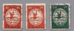 German Reich airmail stamps Michel numbers I – III Airmail Rhine cancelled