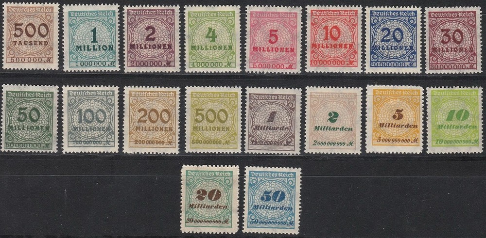 Stamp Germany Reich Mi 313-30A Sc 280-99 1923 Inflation Number Rosette MNH