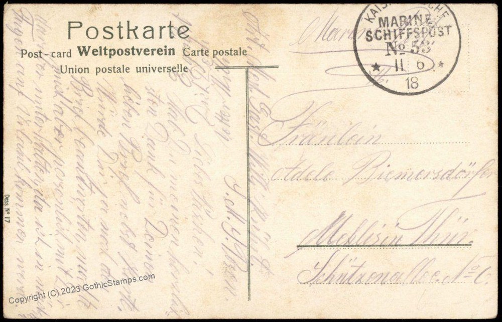 Germany WWI 1918 Navy SMS Posen MSP53 Feldpost Patriotic Cover 75480