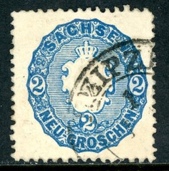 Germany States 1863 Saxony 2 ngr Blue Scott #18 VFU K873
