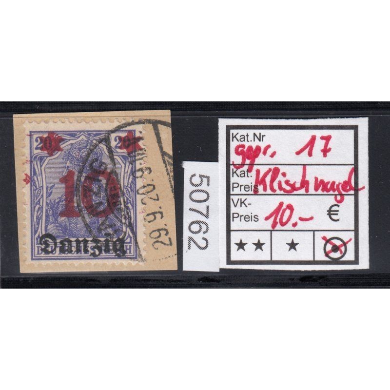 Danzig 1920 Mi. No. 17 stamped, checked, cliché nail impression